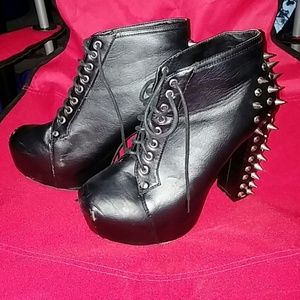 Spiked black heeled boots booties Steam Punk